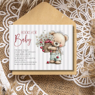 Soft Grey Teddy Daisy Baby Shower Books For Baby  Enclosure Card