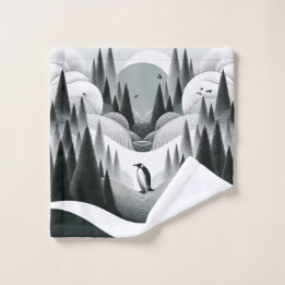 Soft Grey White Smoke Forest Hills Trees Waves  Wash Cloth