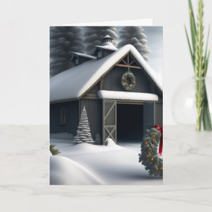 Soft Grey Winter Barn Christmas Card