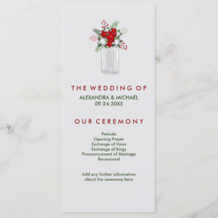 Soft Grey Winter Holiday Mason Jar Wedding Program Programme