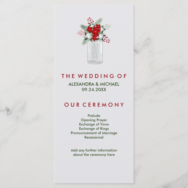 Soft Grey Winter Holiday Mason Jar Wedding Program Programme (Front)