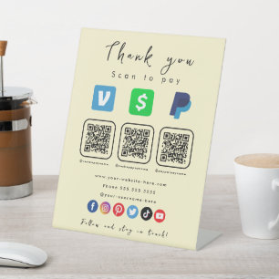 Soft Groovy Multi QR Code Paypal Venmo Cash App Pedestal Sign