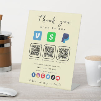 Soft Groovy Multi QR Code Paypal Venmo Cash App Pedestal Sign