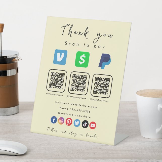 Soft Groovy Multi QR Code Paypal Venmo Cash App Pedestal Sign (In SItu)