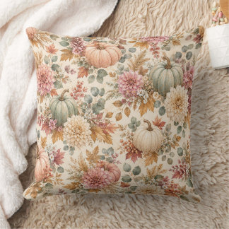 Soft Harvest Floral & Pumpkin Pattern Cushion