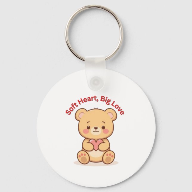 Soft Heart Big Love Cute Teddy Bear Key Ring (Front)