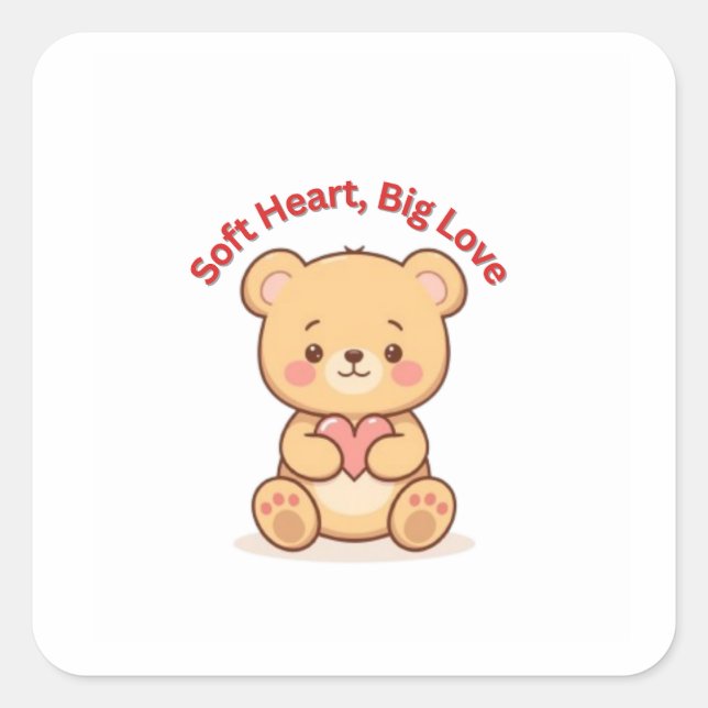 Soft Heart Big Love Cute Teddy Bear Mugs  Square Sticker (Front)