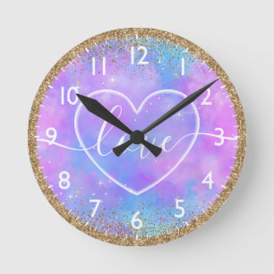 Soft Heart on pastel gradient ombre Love Round Clock