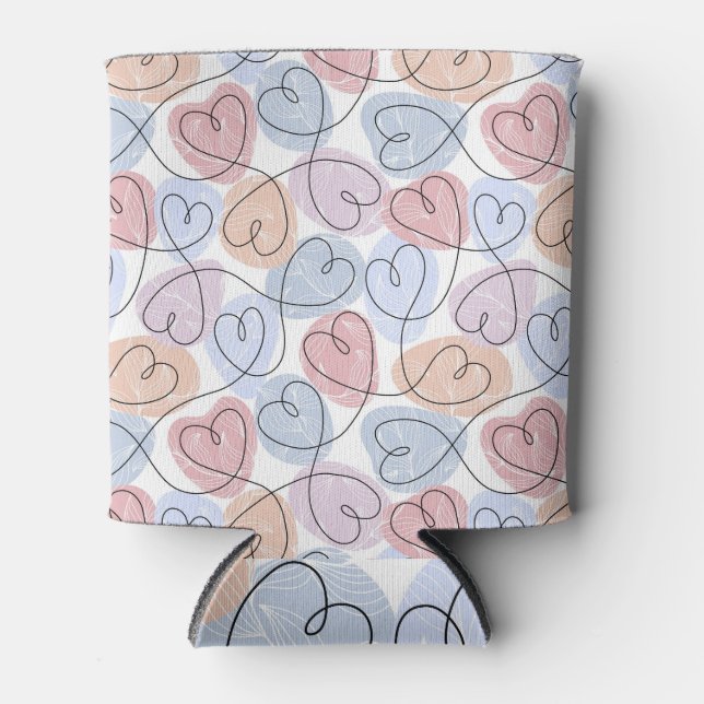 Soft Hearts: Continuous Line Valentine's Can Cooler (Front)