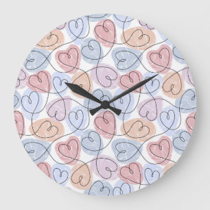 Soft Hearts: Continuous Line Valentine's Large Clock