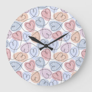 Soft Hearts: Continuous Line Valentine's Large Clock