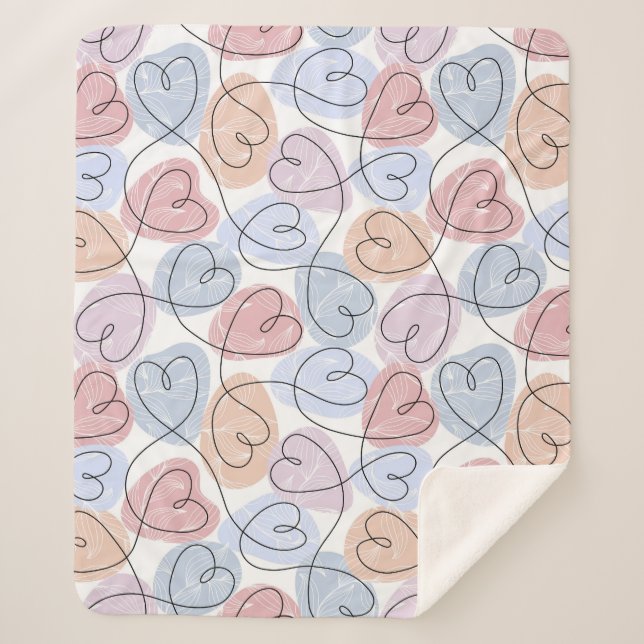 Soft Hearts: Continuous Line Valentine's Sherpa Blanket (Front)