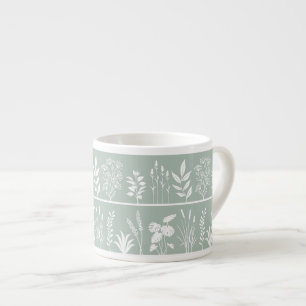 Soft Herbarium Botanical Plants Sage Green Espresso Cup
