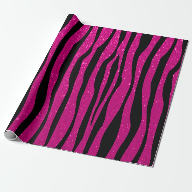 Soft Hot Pink Glitter Zebra Animal Prints Wrapping Paper (Unrolled)