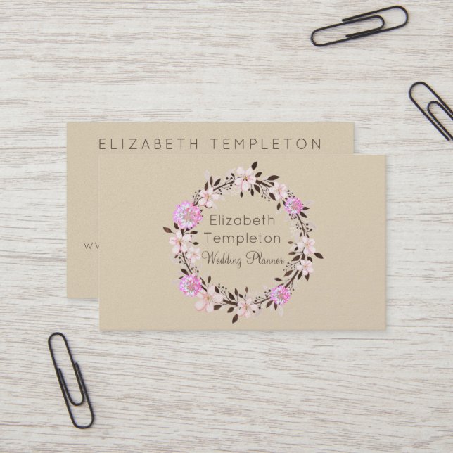 Soft Hues Floral Wreath Elegant Business Card (Front/Back In Situ)