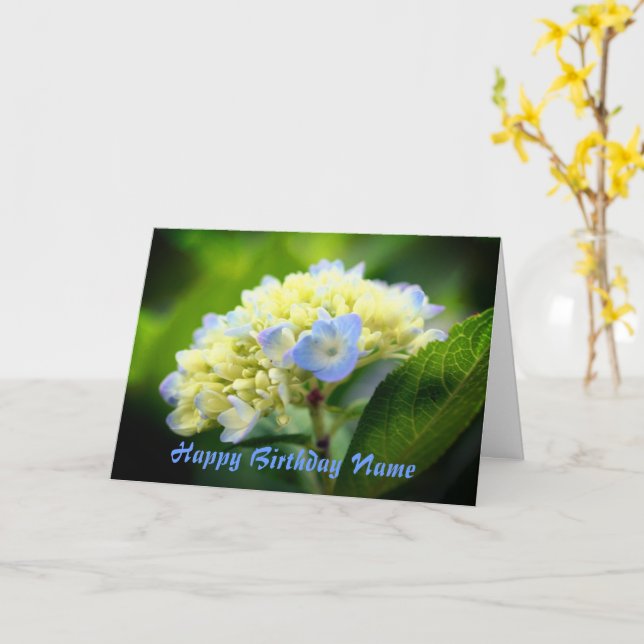 Soft Hydrangea Flower Personalised Birthday  Card (Yellow Flower)