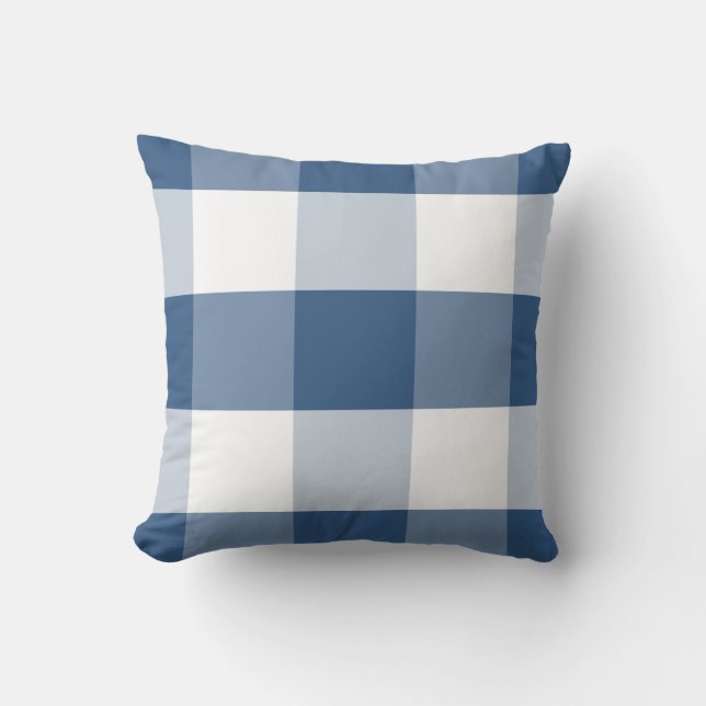 Soft Iris Blue & white reversible gingham plaid Cushion (Front)