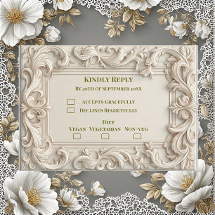 Soft Ivory Baroque Grandeur Acanthus Swirl Minimal RSVP Card