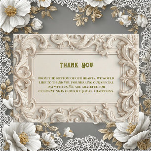 Soft Ivory Baroque Grandeur Acanthus Swirl Minimal Thank You Card