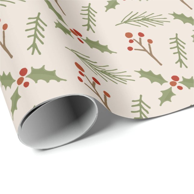 Soft Ivory Botanical Berries Gift Wrap (Roll Corner)
