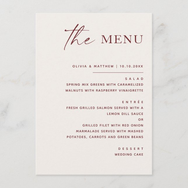 Soft Ivory Elegant Classic Wedding | Modern Script Menu (Front)