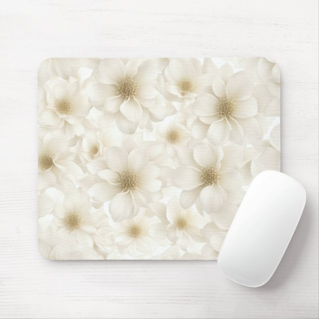 Soft Ivory Floral Abstract Mouse Mat (With Mouse)