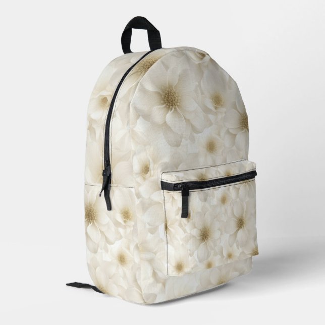 Soft Ivory Floral Abstract Printed Backpack (Back Corner Left)