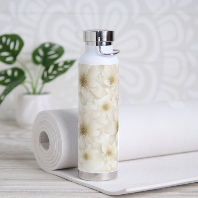 Soft Ivory Floral Abstract Water Bottle (Yoga)