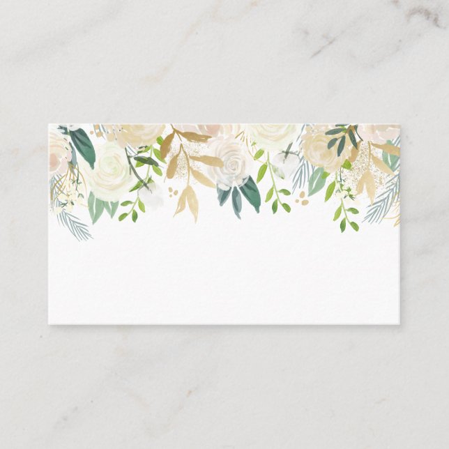 Soft Ivory Floral Garland with Greenery Wedding Place Card (Front)