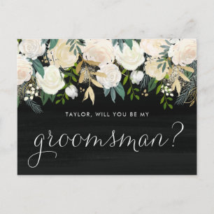 Soft Ivory Flowers Rustic Will You Be My Groomsman Invitation Postcard