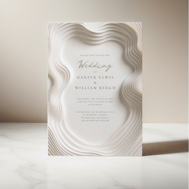 Soft ivory flowing wedding invitation (Elegant flowing ivory wedding invitation, soft, off-white modern but yet classic design.)