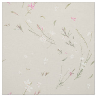 Soft Ivory Gaura Watercolor Floral Fabric