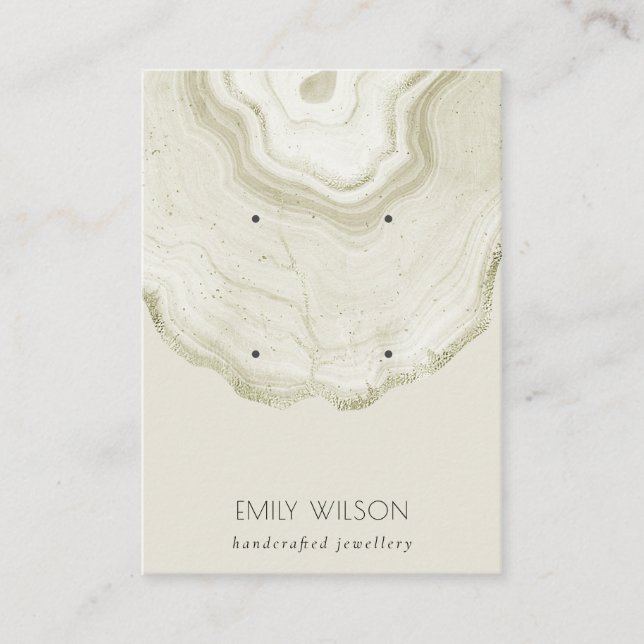 Soft Ivory Gold Agate Marble 2 Earring Display Business Card (Front)
