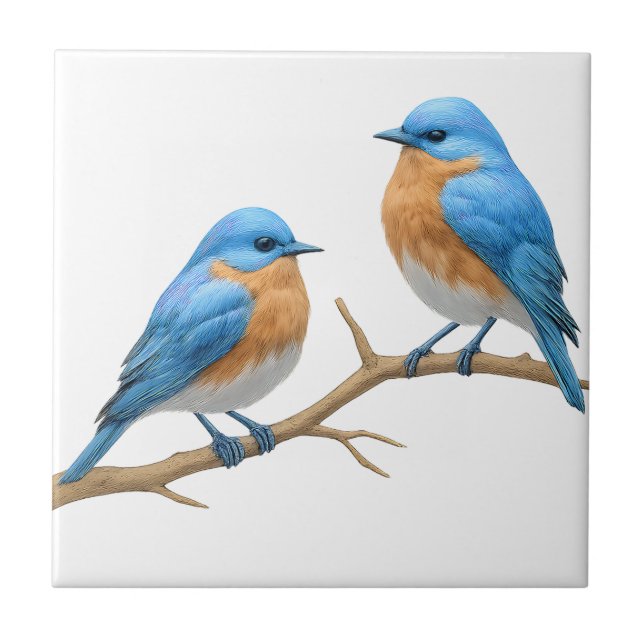 Soft Ivory Lovebirds Romantic Bluebirds Wedding Tile (Front)