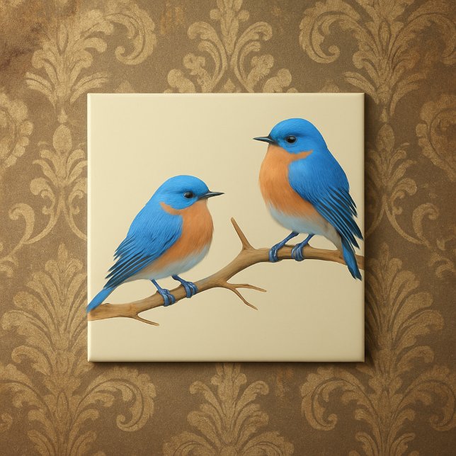 Soft Ivory Lovebirds Romantic Bluebirds Wedding Tile (Creator Uploaded)