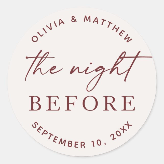 Soft Ivory Modern Script Wedding Rehearsal Dinner Classic Round Sticker (Front)