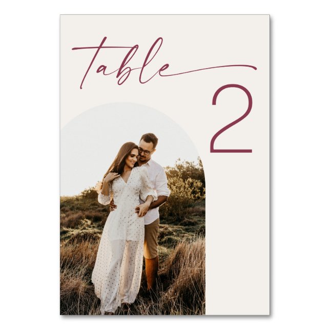 Soft Ivory Modern Wedding | Arched Photo Clean Table Number (Front)
