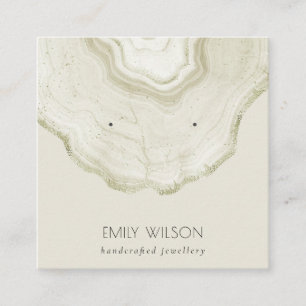 Soft Ivory Pale Gold Agate Marble Earring Display  Square Business Card