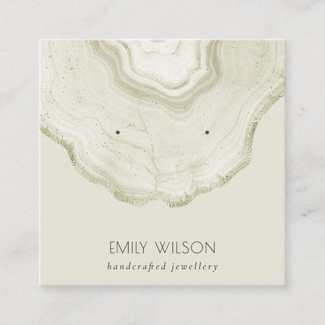 Soft Ivory Pale Gold Agate Marble Earring Display  Square Business Card (Front)