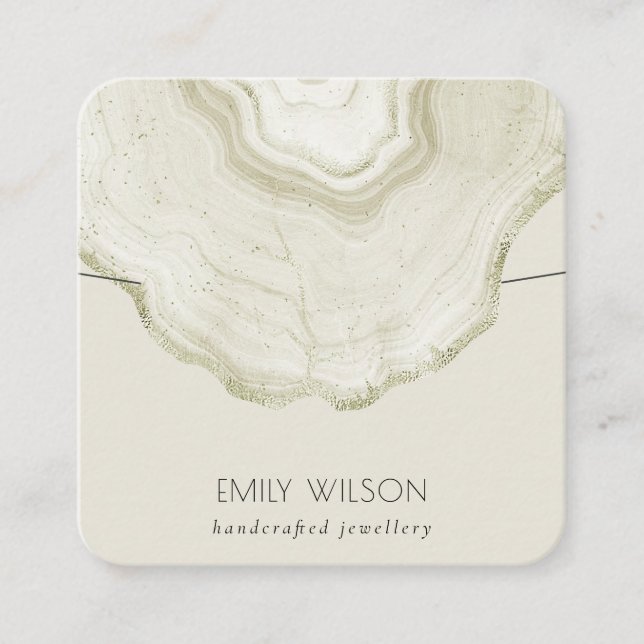 Soft Ivory Pale Gold Agate Marble Necklace Display Square Business Card (Front)