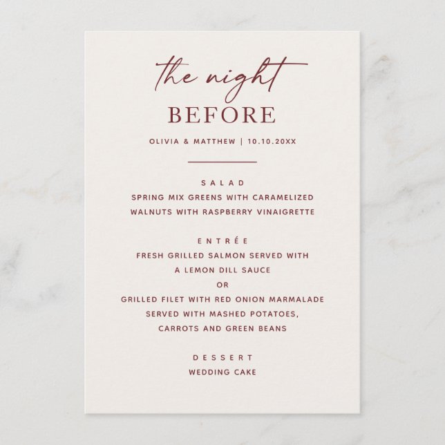 Soft Ivory Rehearsal Dinner | Elegant Wedding Menu (Front)