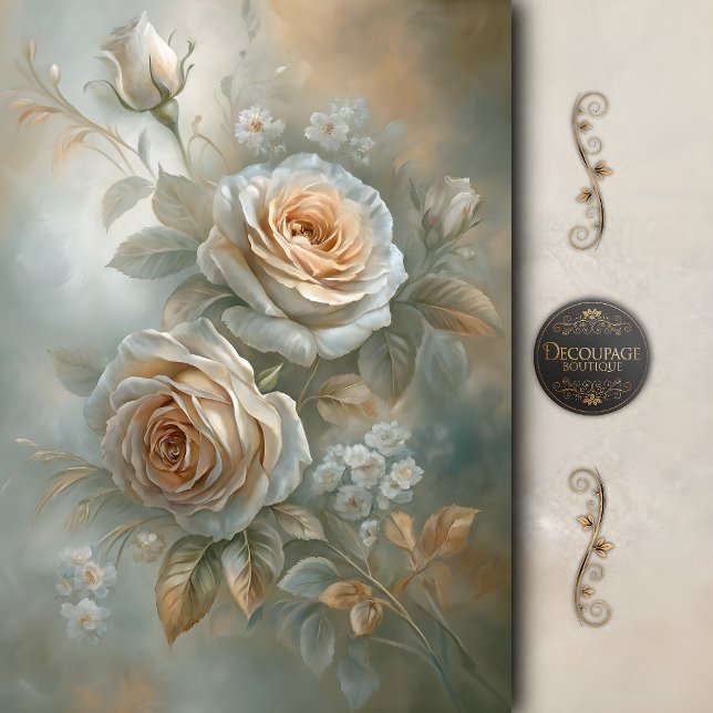 Soft Ivory Rose Bouquet Decoupage Tissue Paper (Soft Ivory Rose Bouquet Decoupage Tissue Paper)