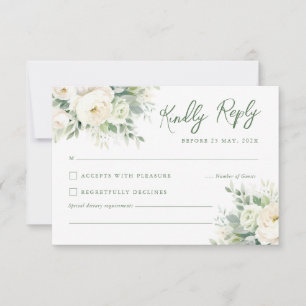 Soft Ivory Watercolor Cream Peony & Rose RSVP Card