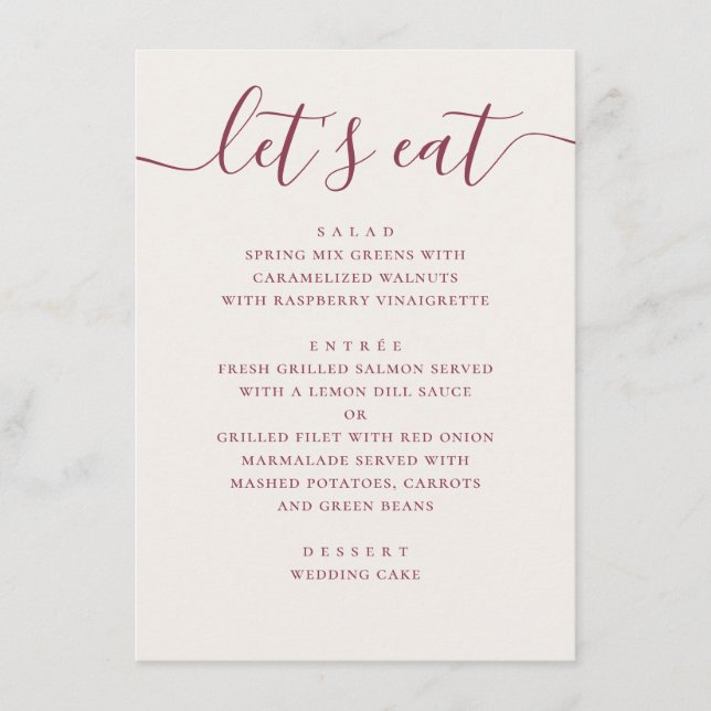 Soft Ivory Wedding. Modern Script Reception Dinner Menu (Front)