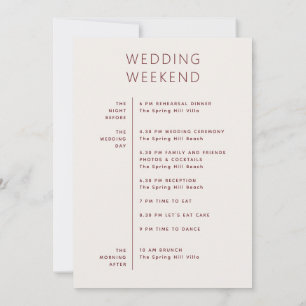 Soft Ivory Wedding Timeline Minimalist Itinerary Invitation