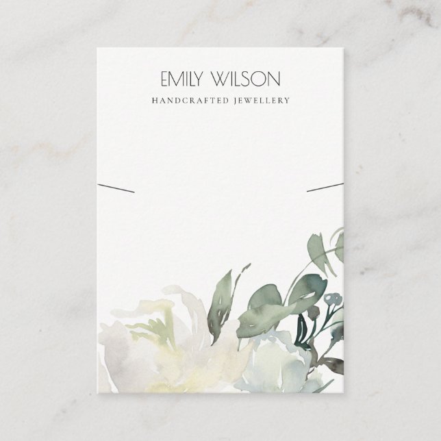 SOFT IVORY WHITE FLORAL BUNCH NECKLACE DISPLAY BUSINESS CARD (Front)