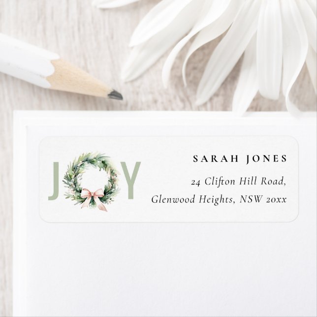Soft Joy Blush Green Christmas Wreath Address (Insitu)
