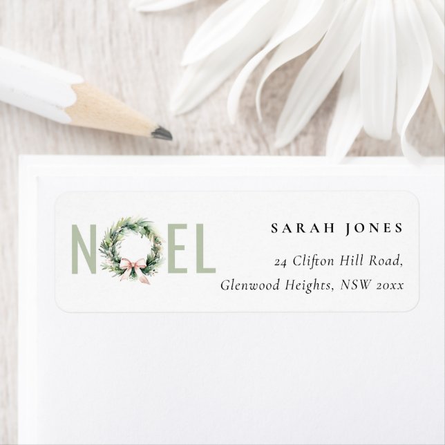 Soft Joy Blush Green Christmas Wreath Address (Insitu)
