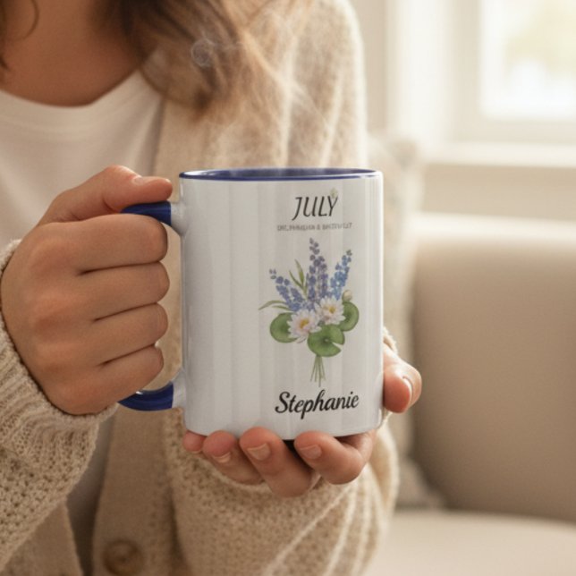 Soft July Birth Flower – Personalized  Mug (Soft July Birth Flower – Personalized coffee mug)