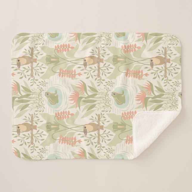 Soft Jungle Frogs & Birds Sherpa Blanket (Front (Horizontal))